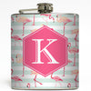 Pink Flamingo Stripes - Personalized Monogram Flask
