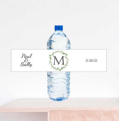 Eucalyptus Monogram Wedding Water Bottle Labels