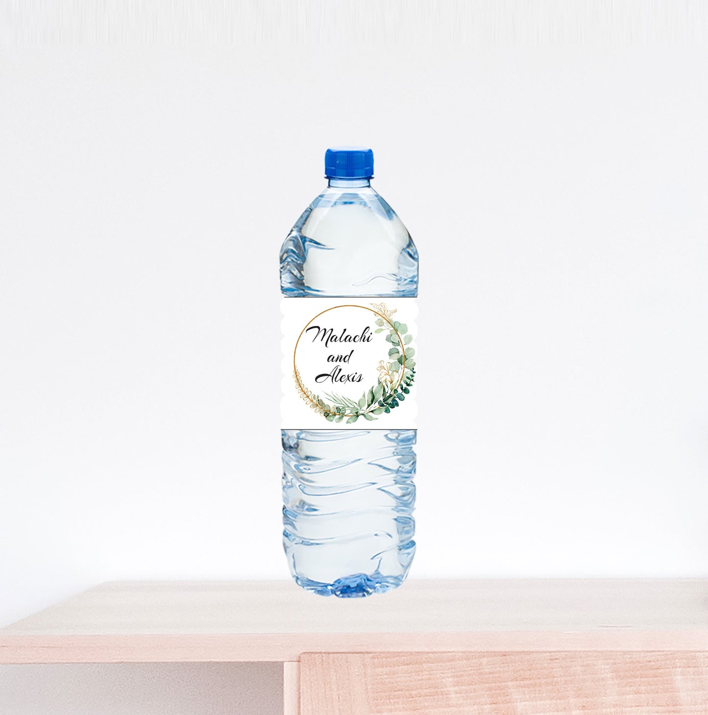 Eucalyptus Floral Wedding Water Bottle Label, Thank you