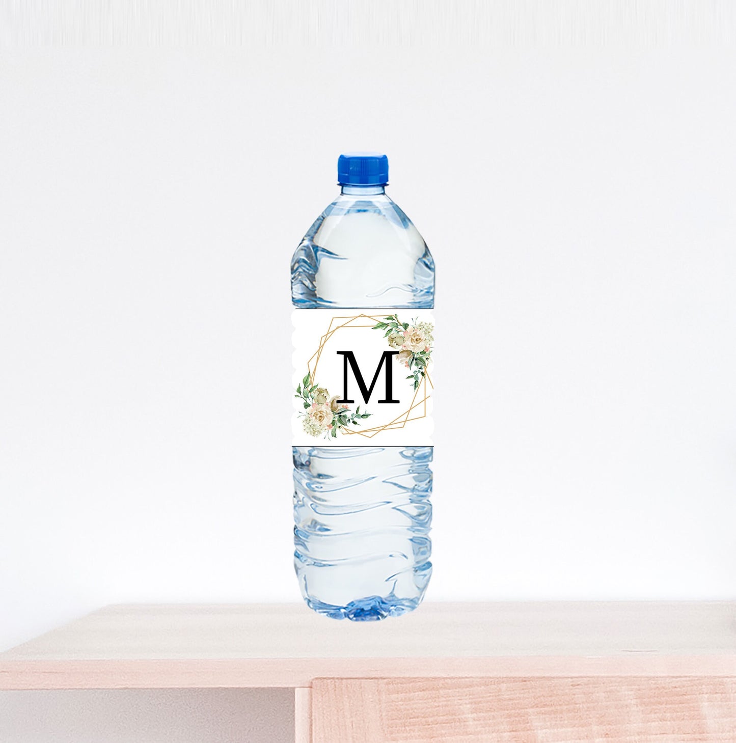 Monogram Floral Wreath Wedding Water Bottle Label
