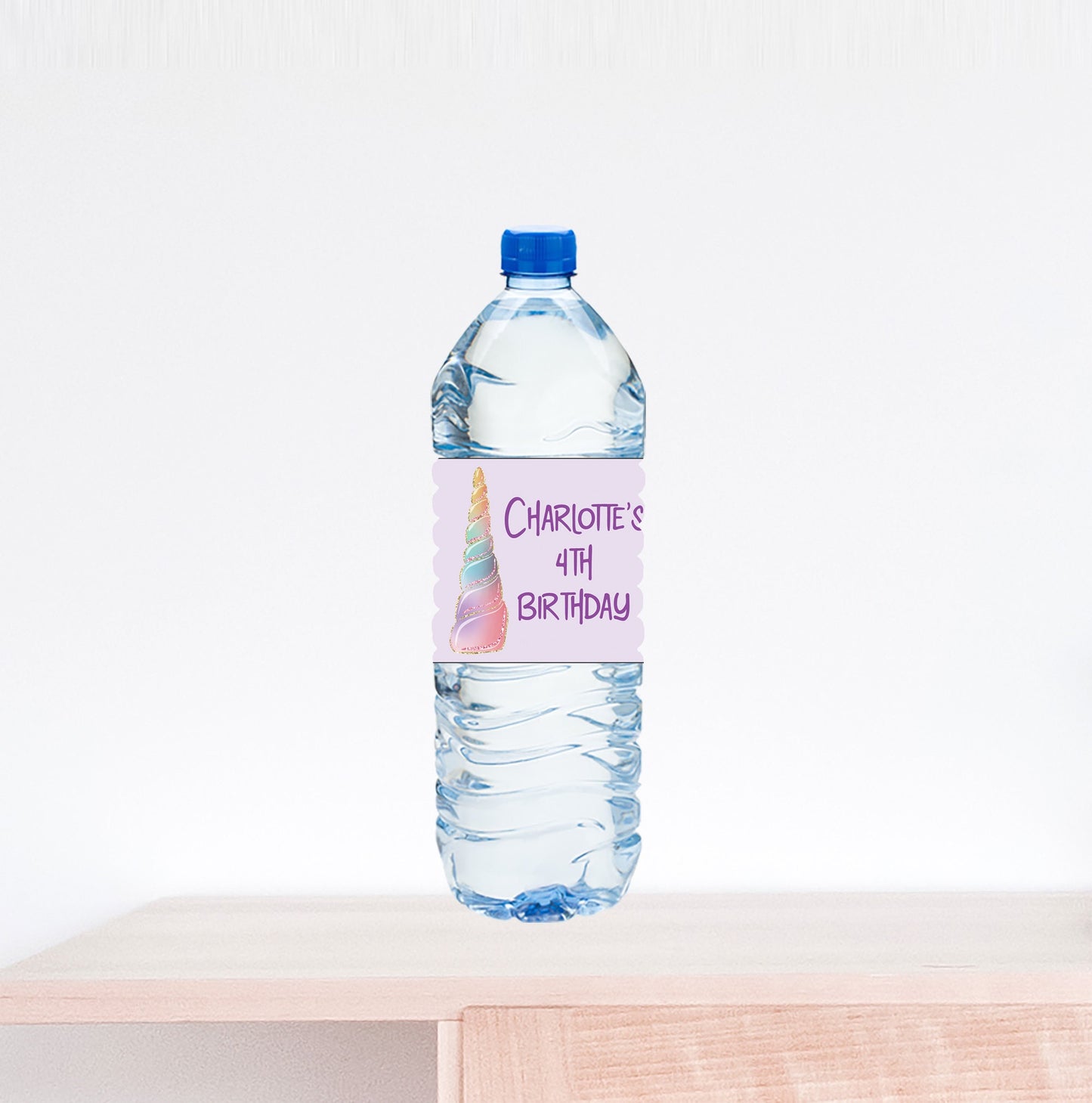 Unicorn Horn Birthday Water Bottle Label