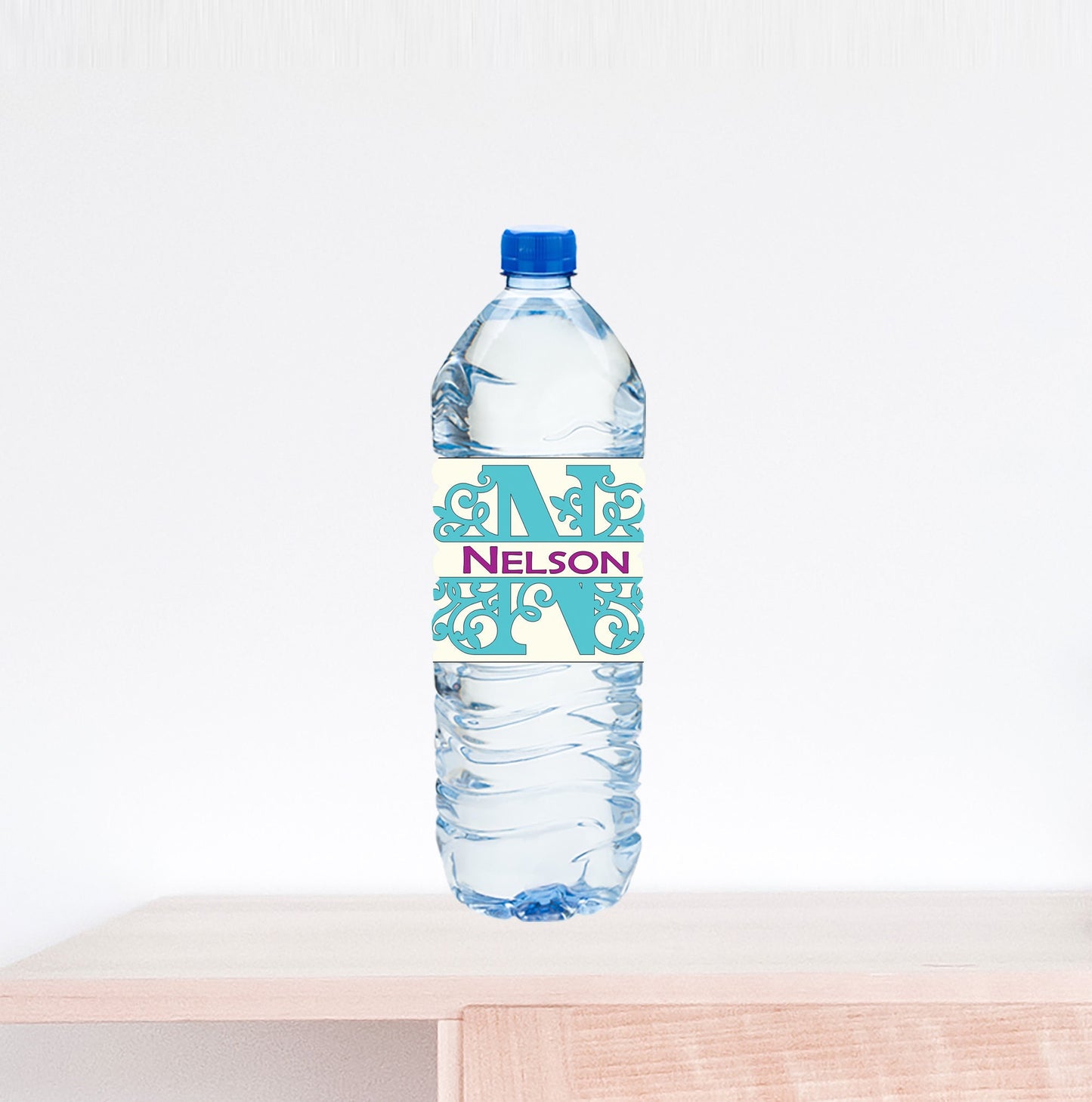 Scroll Monogram Wedding Date Water Bottle Label