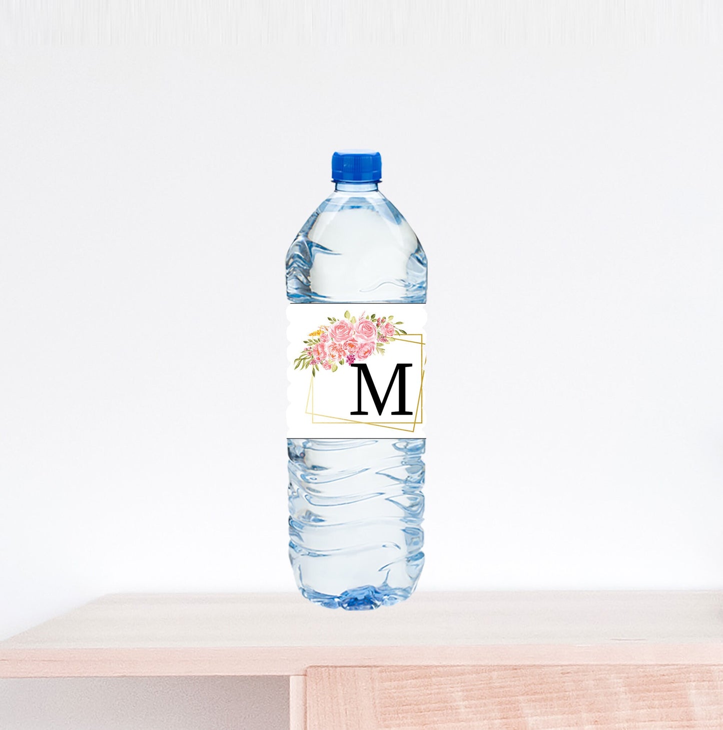 Monogram Floral Wreath Wedding Water Bottle Label