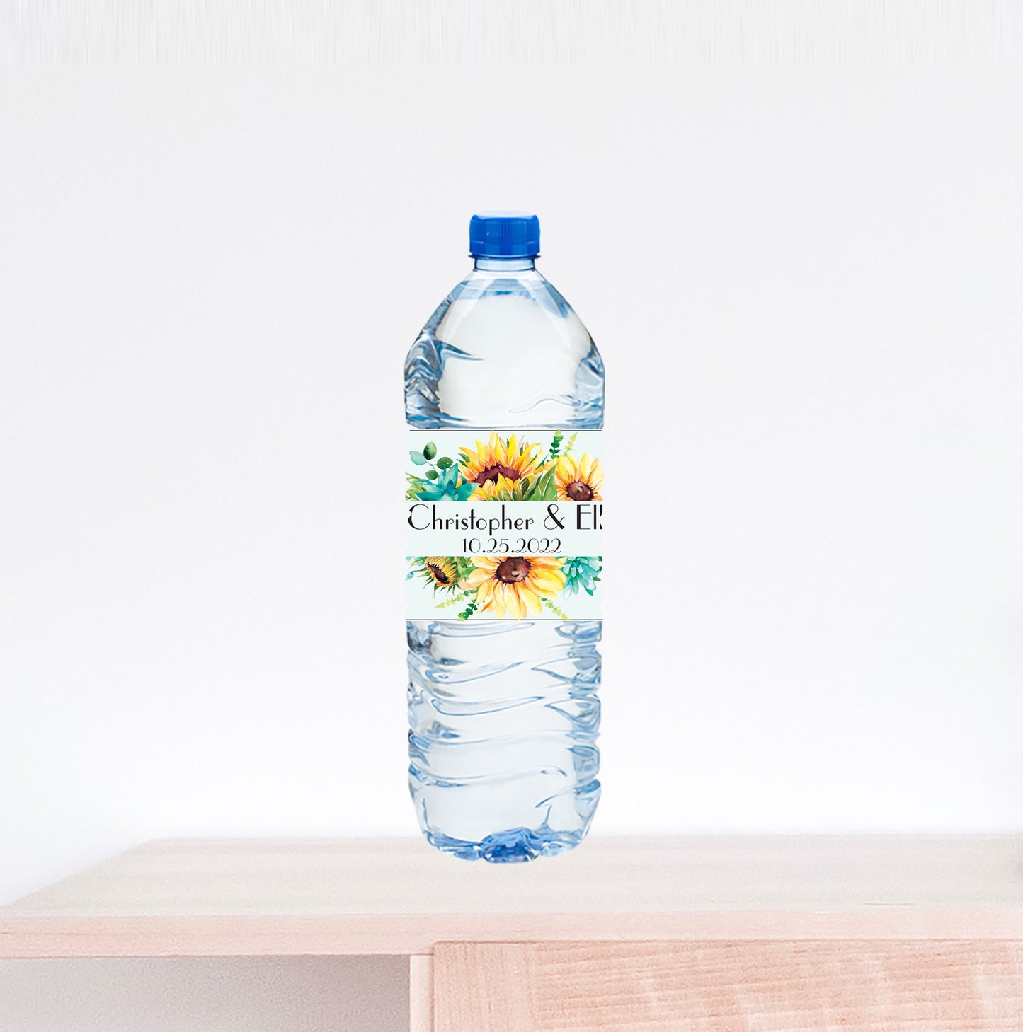 Sunflower Wedding Water Bottle Label with Nutrition Facts