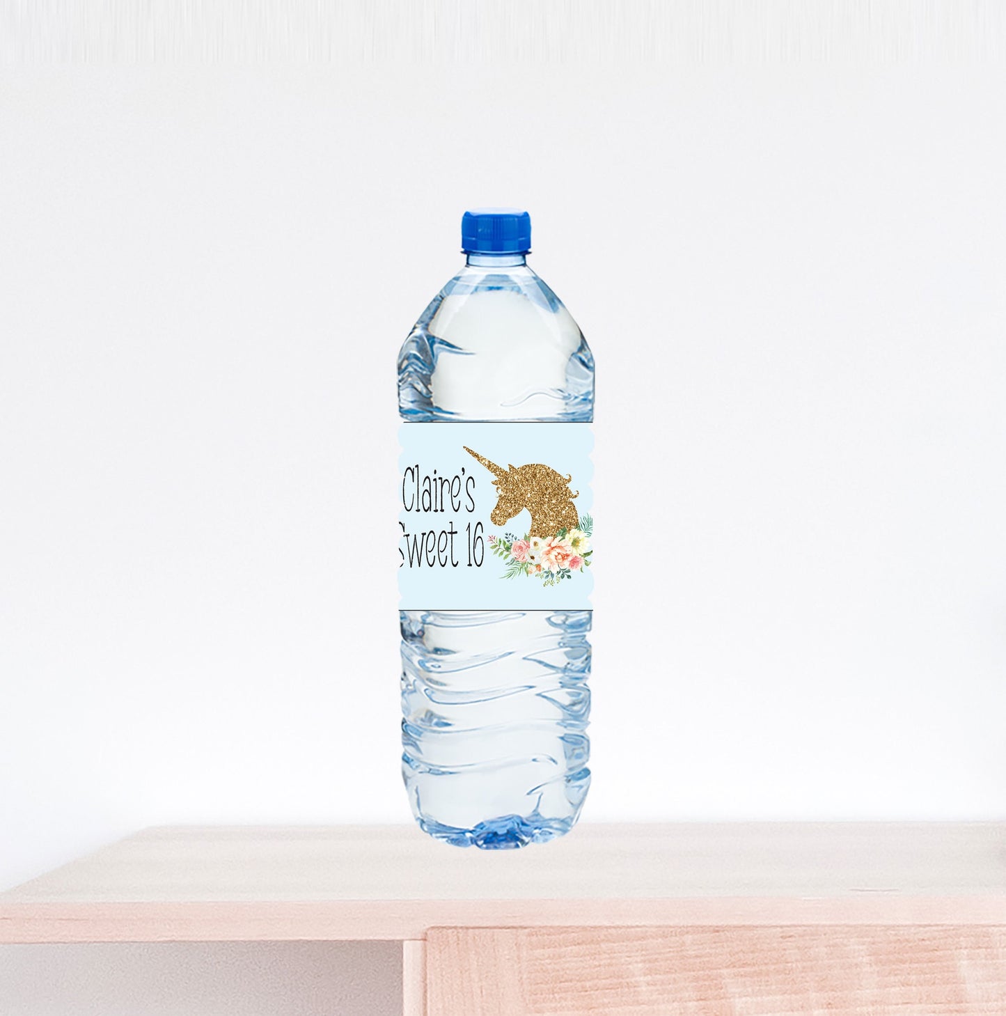 Unicorn Birthday Water Bottle Label