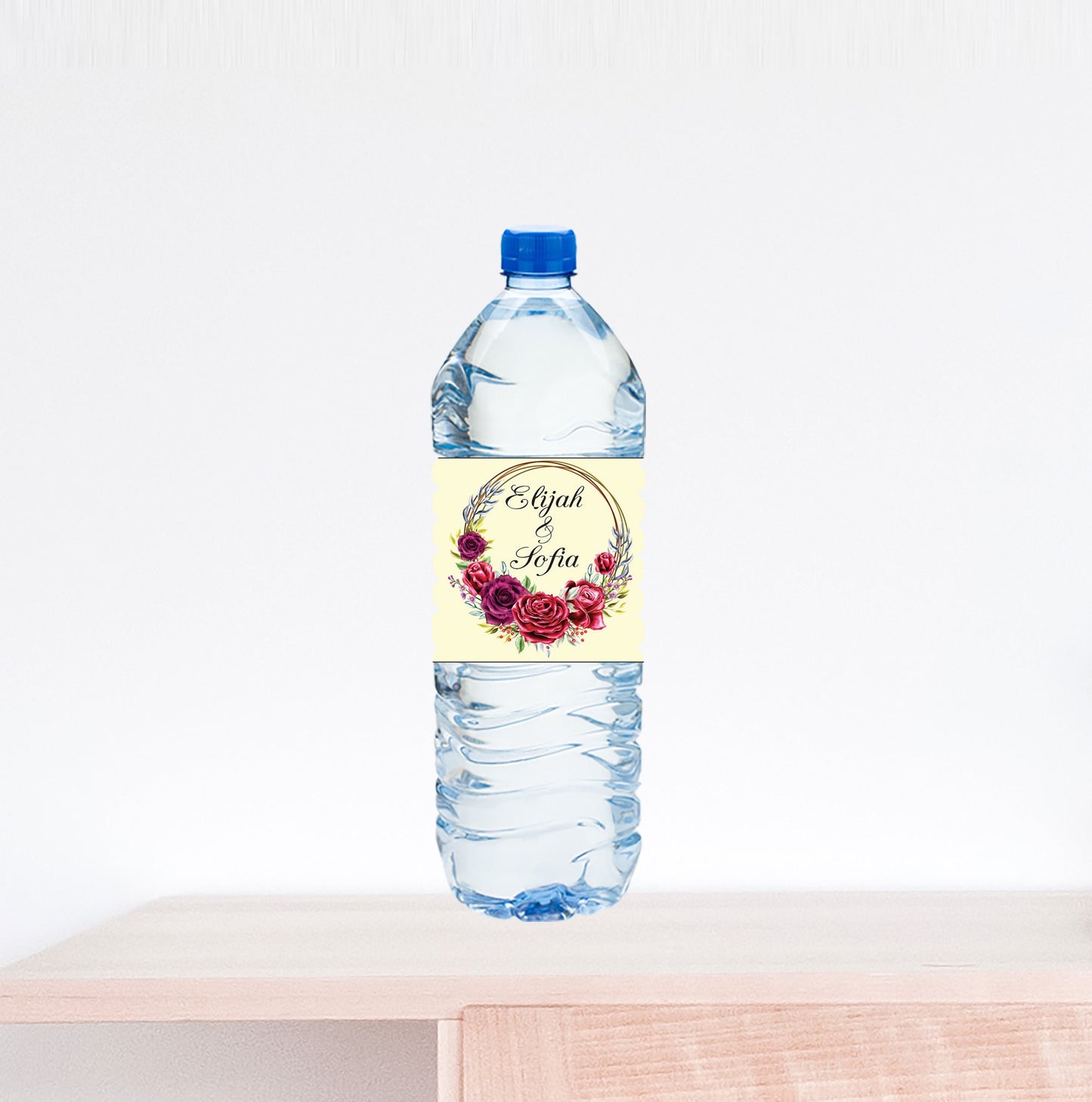 Rose and Gold Wedding Water Bottle Label