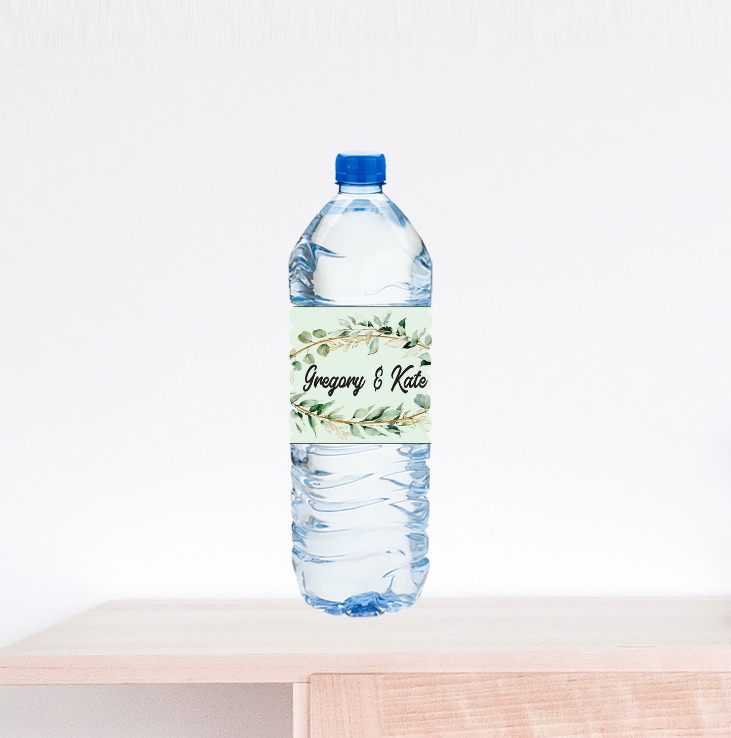 Oval Eucalyptus Wreath Wedding Water Bottle Label