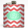 Coral and Mint Monogram - Personalized Flask