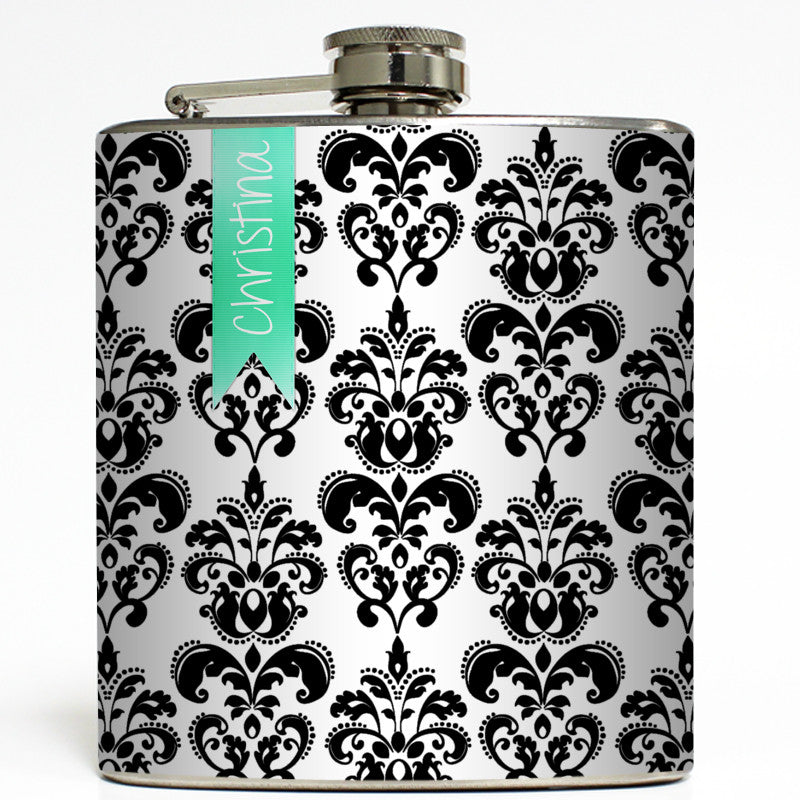 Personalized Damask - Monogram Flask