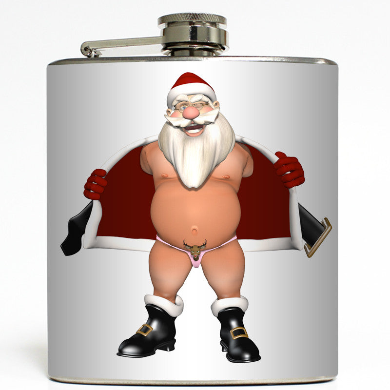 Reindeer Thong Flashing Santa Christmas Flask - 6 oz - Liquid