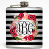 Floral Rugby Stripe - Personalized Monogram Flask