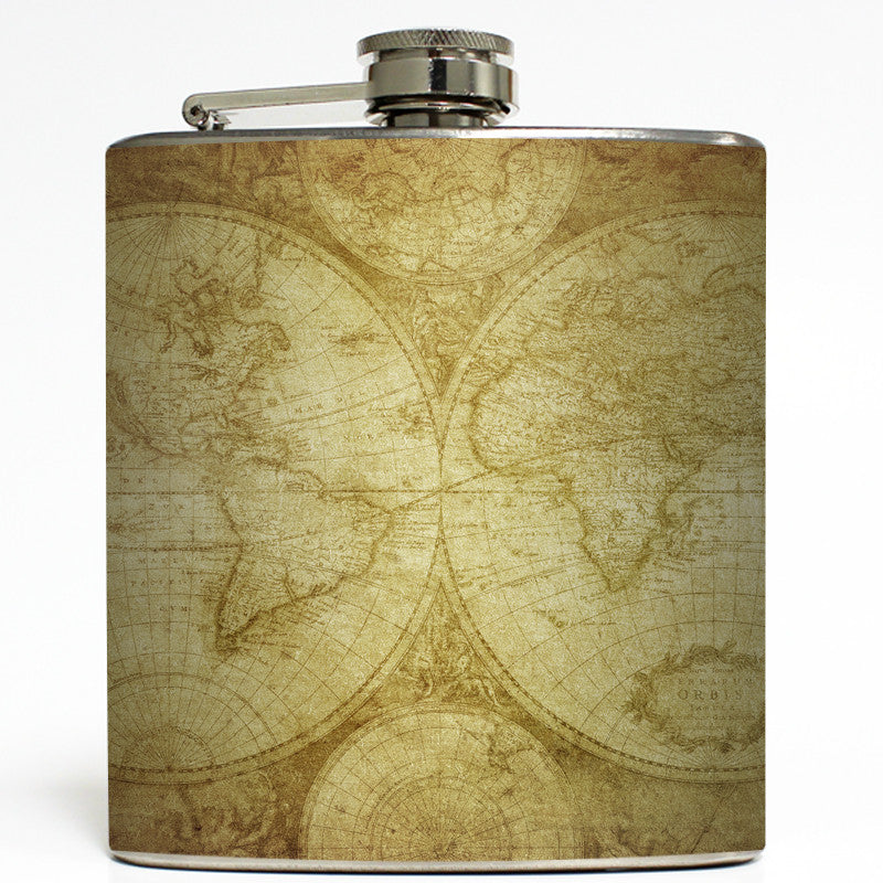 Vintage World Map - Globe Flask