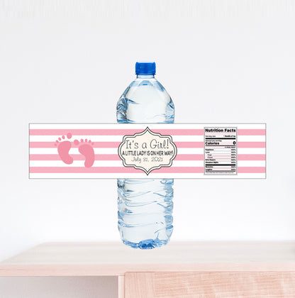 It's a Girl, Baby Shower Water Bottle Label