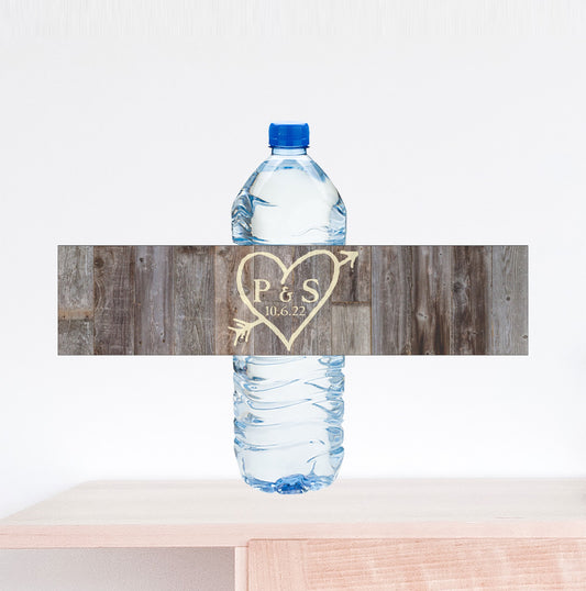 Rustic Tree Carving Wedding Water Bottle Label