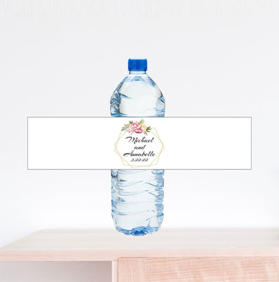 Wreath Wedding Water Bottle Label with Date