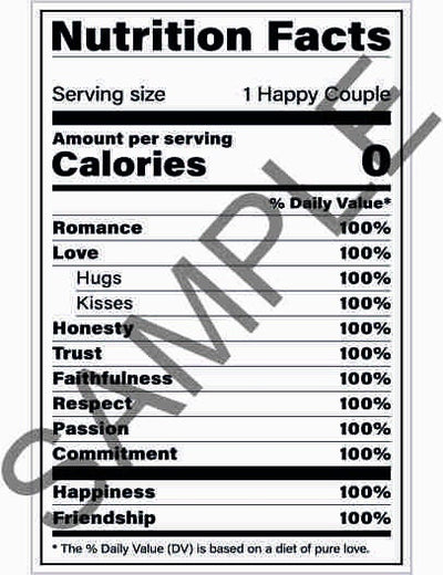 Thank You Wedding Water Bottle Label with Nutrition Facts