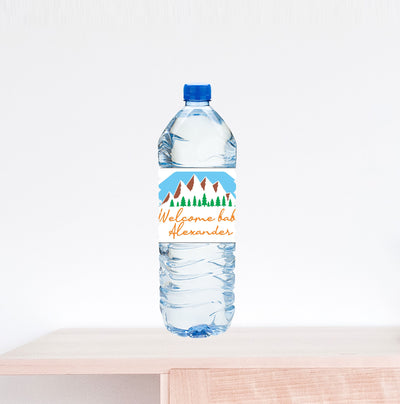 Welcome Baby, Mountain Baby Shower Water Bottle Label