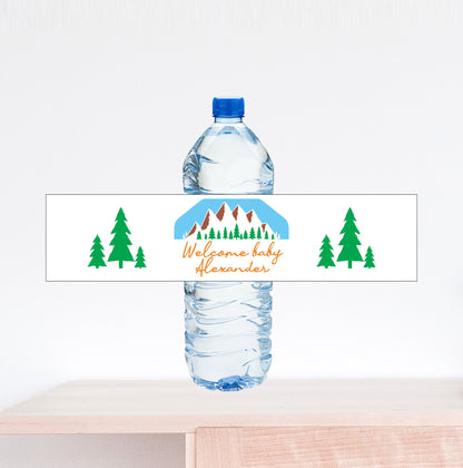 Welcome Baby, Mountain Baby Shower Water Bottle Label