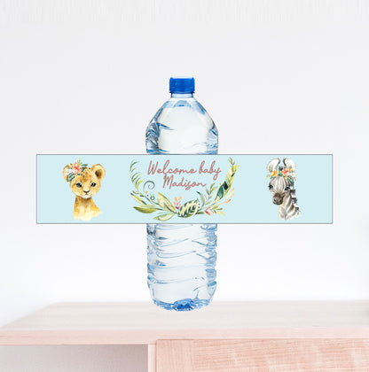 Welcome Baby Zoo Theme Baby Shower Water Bottle Label