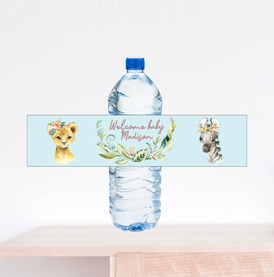 Welcome Baby Zoo Theme Baby Shower Water Bottle Label