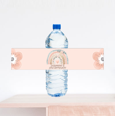 Boho Rainbow Birthday Water Bottle Label