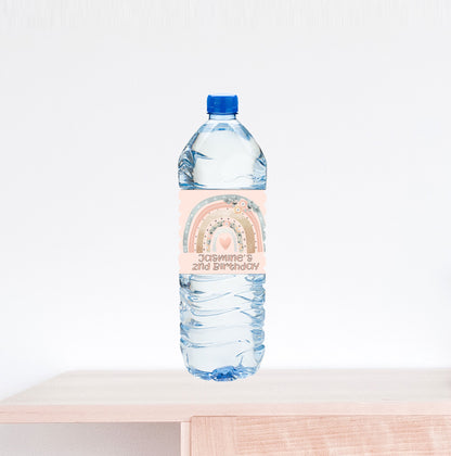 Boho Rainbow Birthday Water Bottle Label