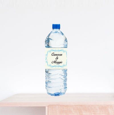 Scroll Name and Wedding Date Water Bottle Label