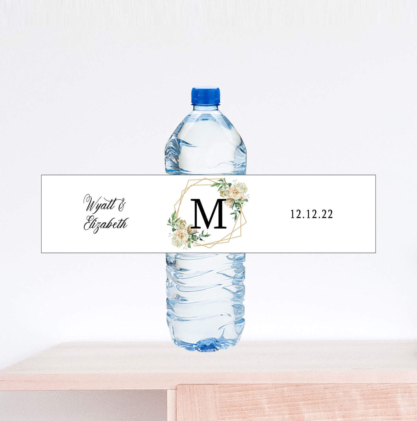 Monogram Floral Wreath Wedding Water Bottle Label