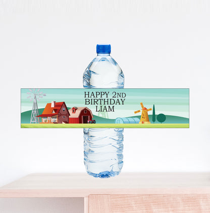 Farm Birthday Water Bottle Label