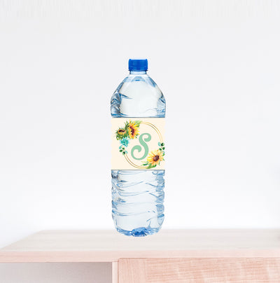 Monogram Sunflower Wedding Water Bottle Label