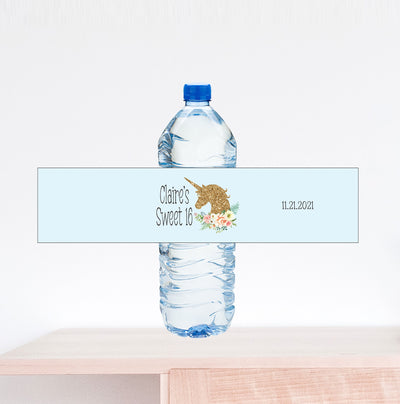 Unicorn Birthday Water Bottle Label
