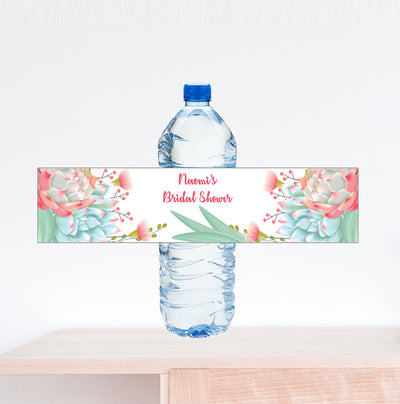 Succulent Bridal Shower Water Bottle Label
