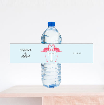 Flamingo Wedding Water Bottle Label