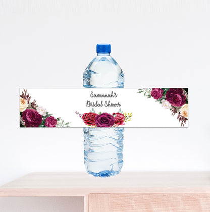 Rose Garland Bridal Shower Water Bottle Label