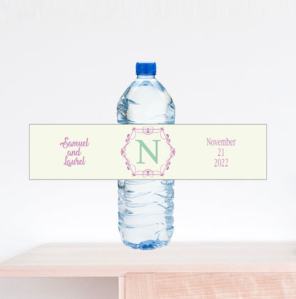 Initial and Scroll Wedding Water Bottle Label