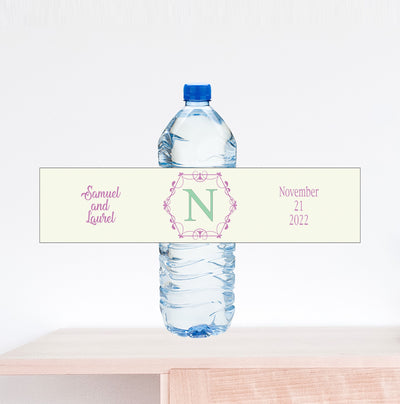 Initial and Scroll Wedding Water Bottle Label