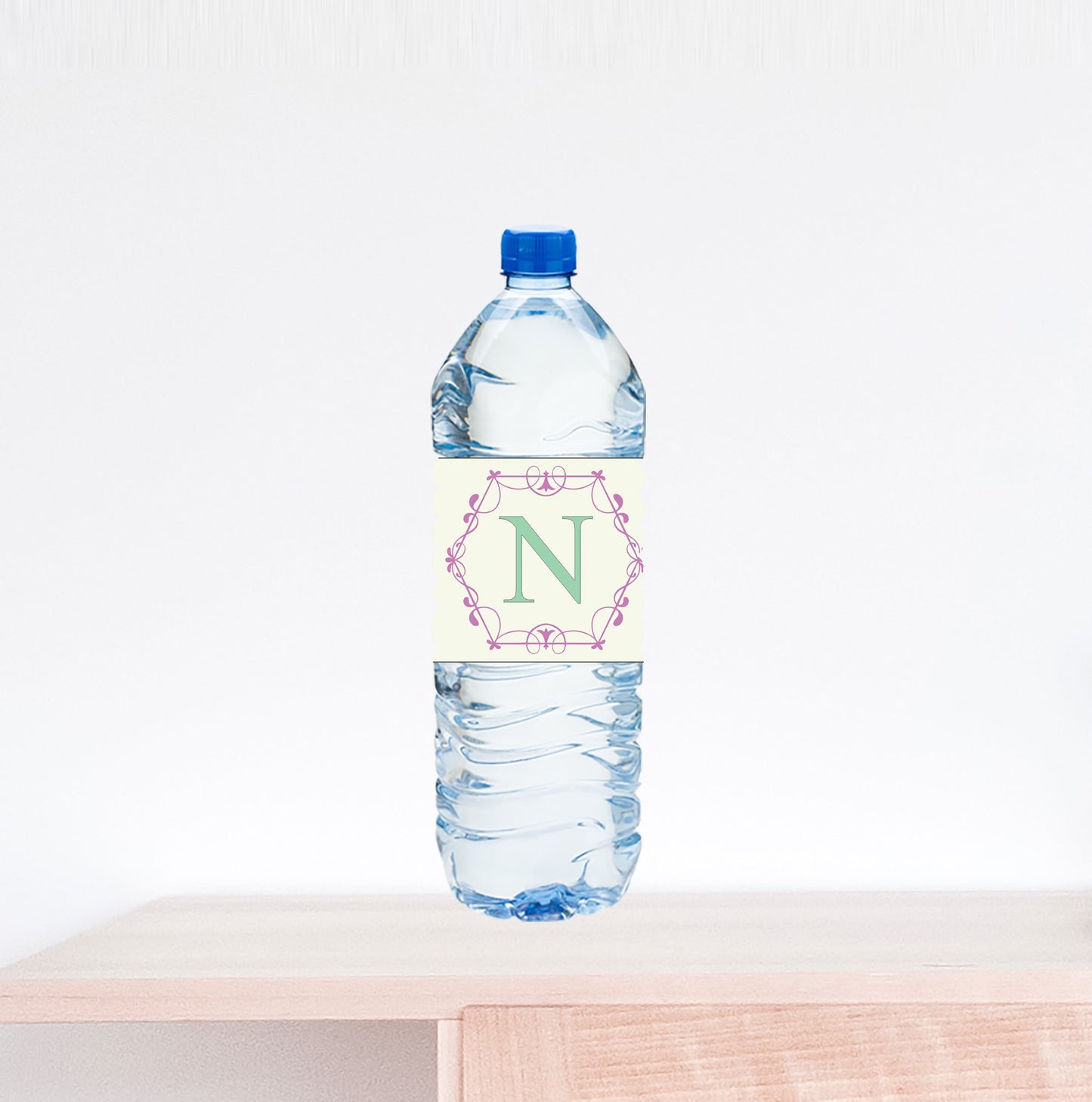 Initial and Scroll Wedding Water Bottle Label