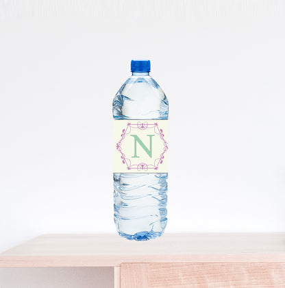 Initial and Scroll Wedding Water Bottle Label